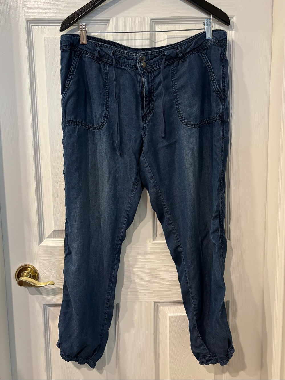 Dark Blue Casual Drawstring Jogger Jeans